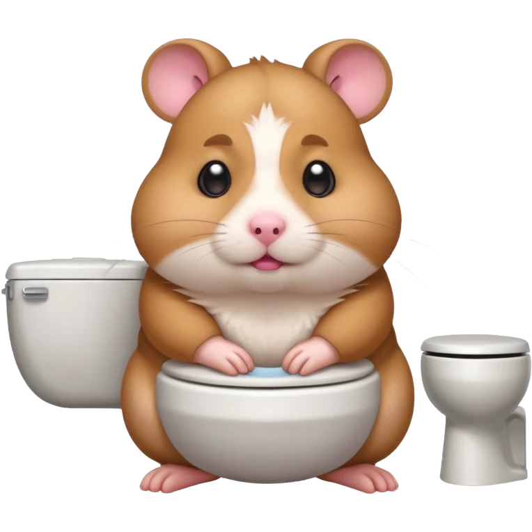 Cute chubby cartoon-style hamster sitting on toilet pooping looking guilty emoji