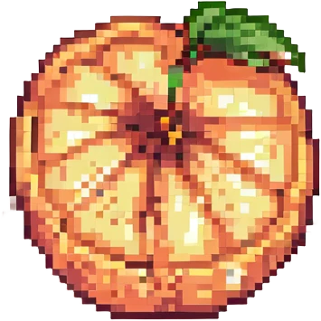 a sliced peach in pixel art style emoji