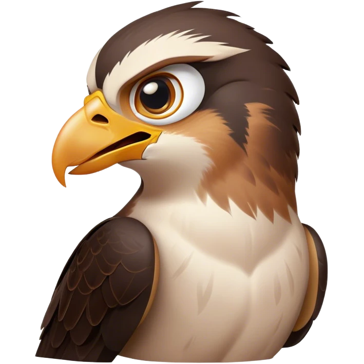 Cinematic Comical Falcon Portrait Emoji, Head tilted dramatically with an exaggeratedly shocked expression, featuring a sharply defined beak and wide, comically expressive eyes full of playful disbelief, Simplified yet hilariously expressive features, highly detailed, glowing with a slightly sassy glow, high shine, dramatic yet playful, stylized with an air of cheeky aerial mischief, soft glowing outline, capturing the essence of a meme-worthy falcon that looks ready to side-eye its way into viral fame! emoji