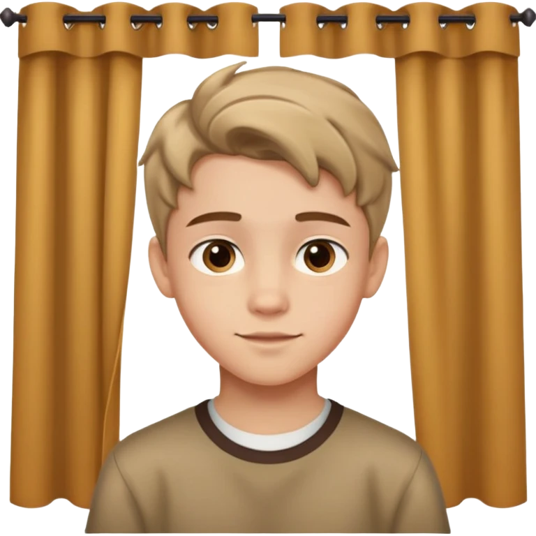 14-year-old boy with light skin, brown curtain hairstyle parted in the middle, warm friendly expression emoji