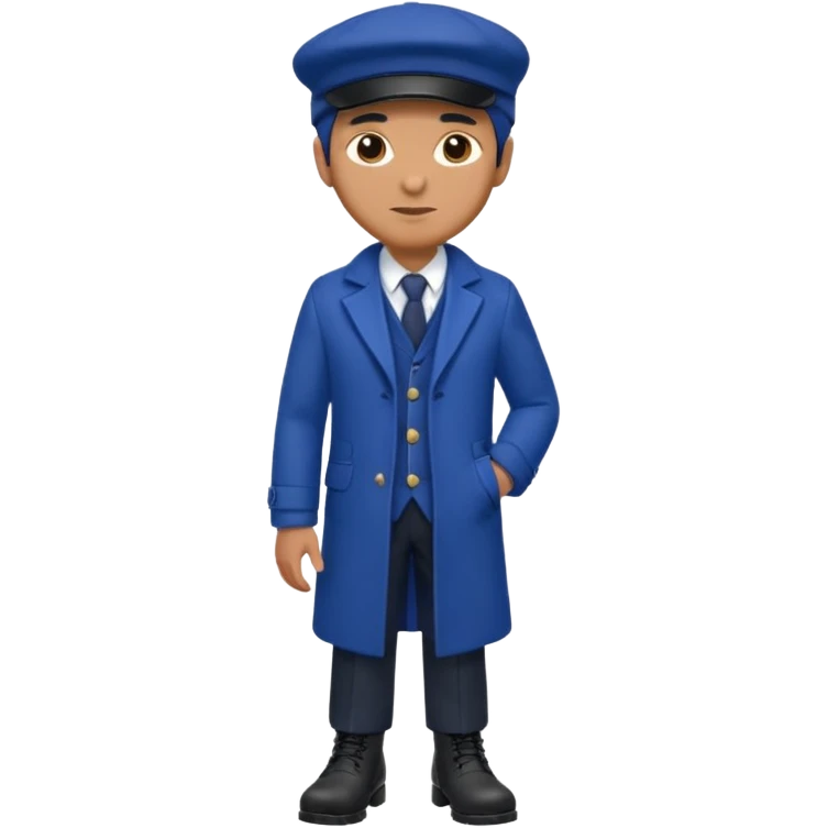 A Man Wearing Blue Cap With The Indigo Coat And Suit An black Boots emoji