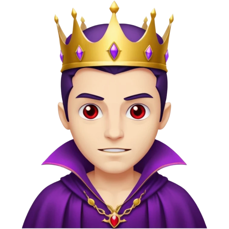 Vampire King, Young vampire king in purple robe, red eye, wearing a crown, confident smirk. emoji