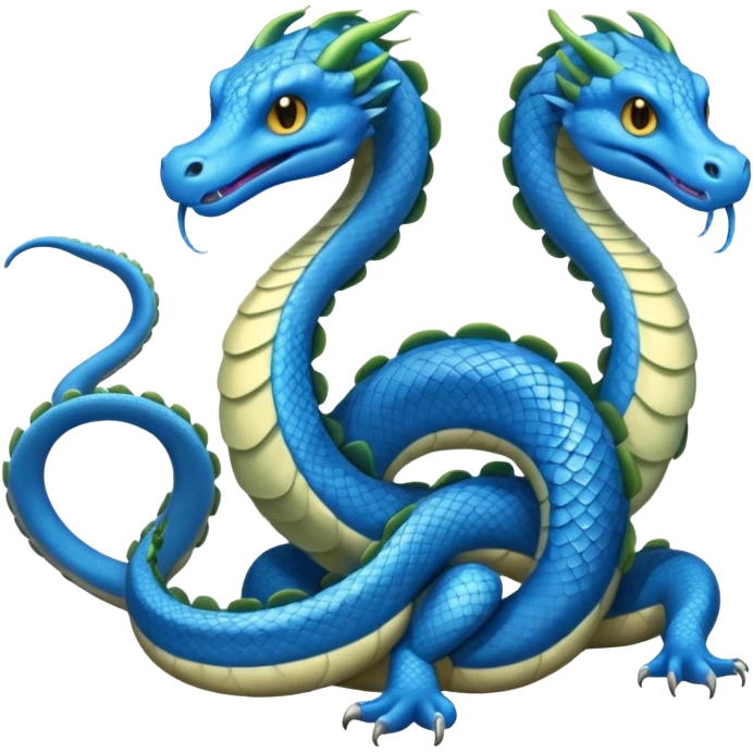 Hydra emoji – full body, blue scales, 3 serpent heads, 4 legs, tail, no wings, not worm-like, slight side angle, cute emoji style, no background
 emoji