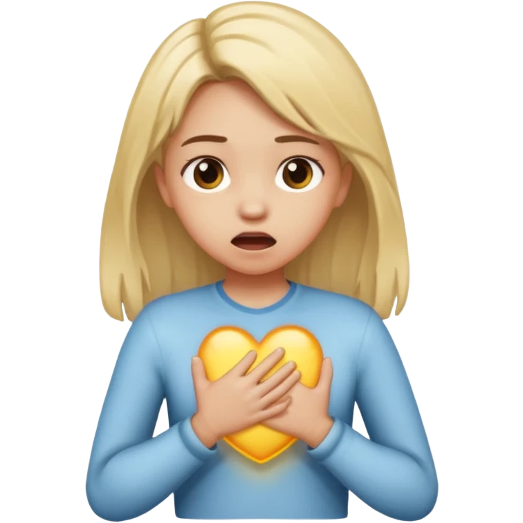 A girl with light down hair chocking with her hands on her chest  emoji