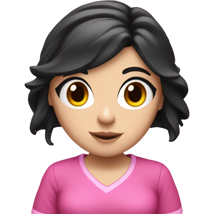 White girl with black hair as a pink gamer girl emoji