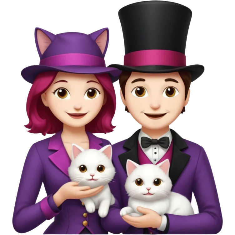 magician couple and their pet cat emoji