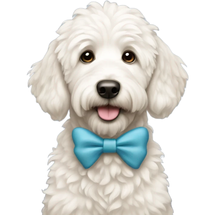 white golden doodle with bow emoji