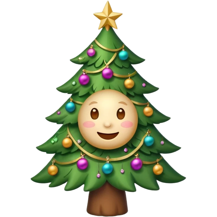 Christmas tree with cute face emoji