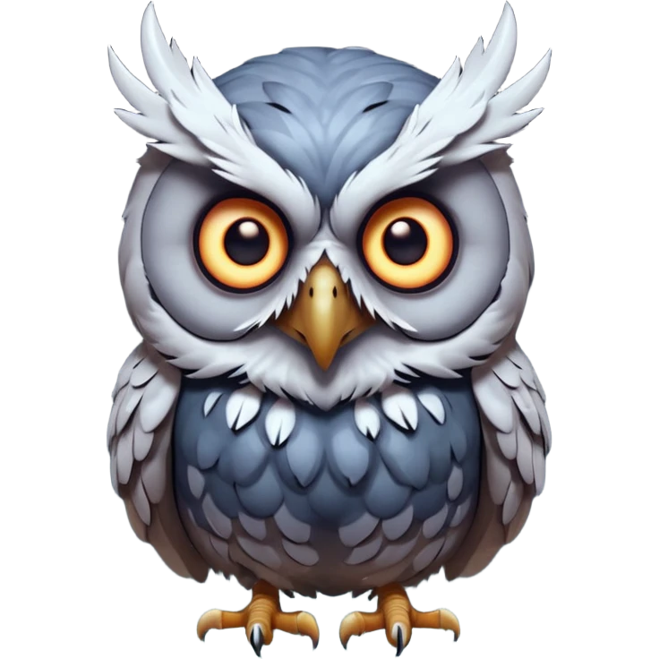 zombie owl portrait, head and shoulders only, ragged feathers, glowing eerie eyes, haunted night creature vibe, 3D cartoon, mobile game icon style, clean background, no text, no watermark
 emoji