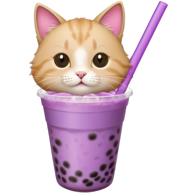 a cat drinking a purple bubble tea emoji