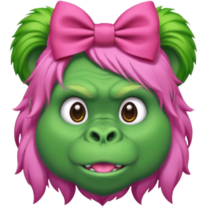 green haired gorilla head with pink hair bow, no text emoji