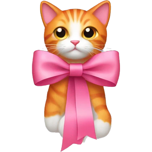 Pink bow ribbon with orange cat emoji