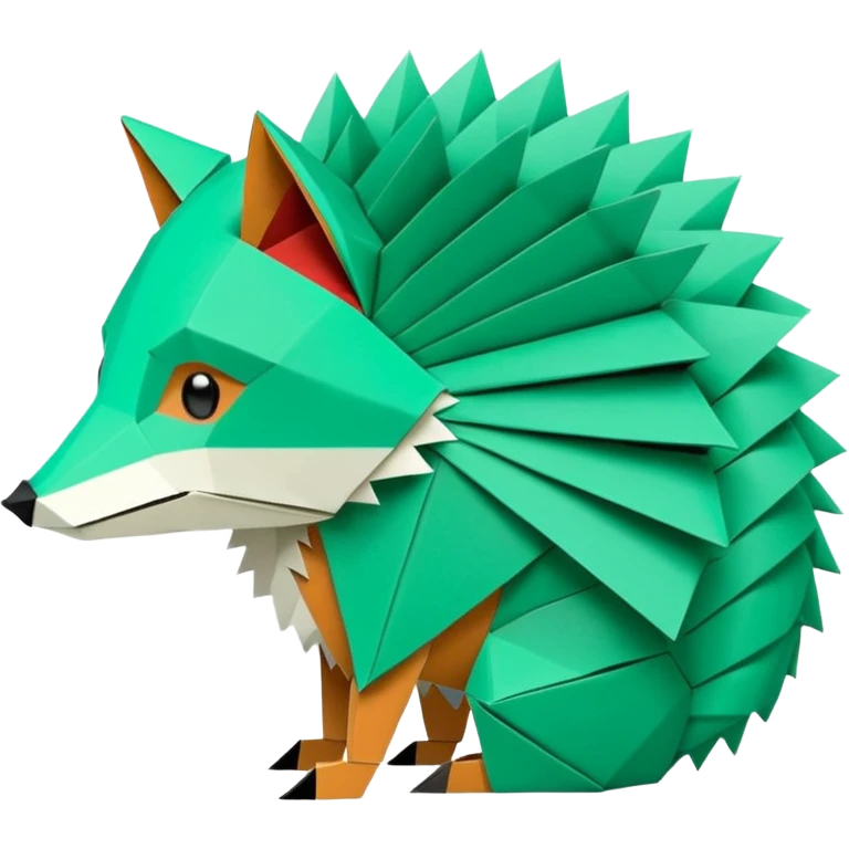 origami half fox half hedgehog in color green mint rgb(168, 251, 211)  #A8FBD3, include the tail of the fox it should not look like a disguise but all one piece emoji