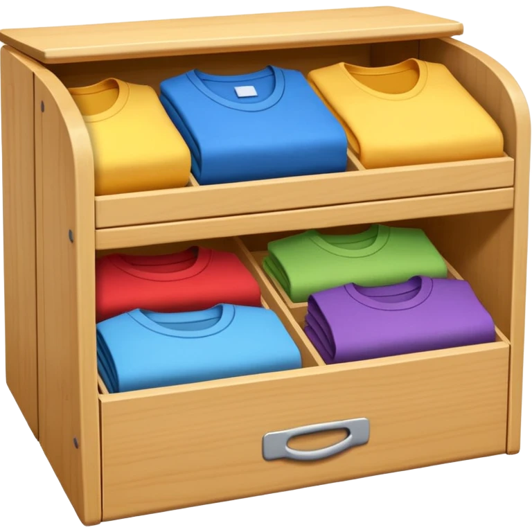 wooden storage box with folded clothes organized in compartments emoji style emoji