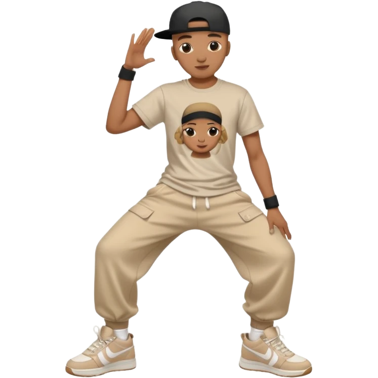 Hiphop dancer, with cute big pants, sneakers, and t-shirt. emoji