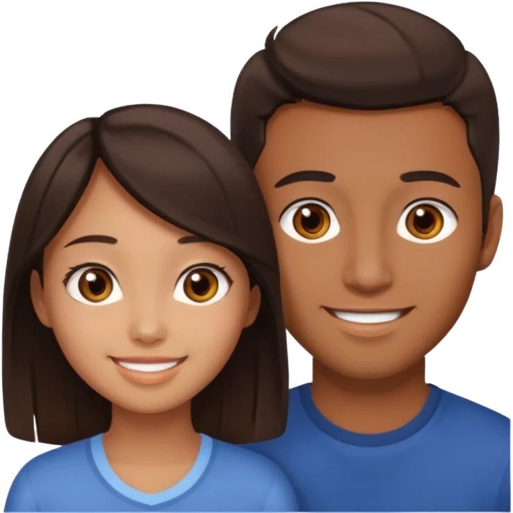 A darker Asian girl with brown eyes and dark brown hair, with her caucasian boyfriend who has hazel eyes and light brown hair. emoji