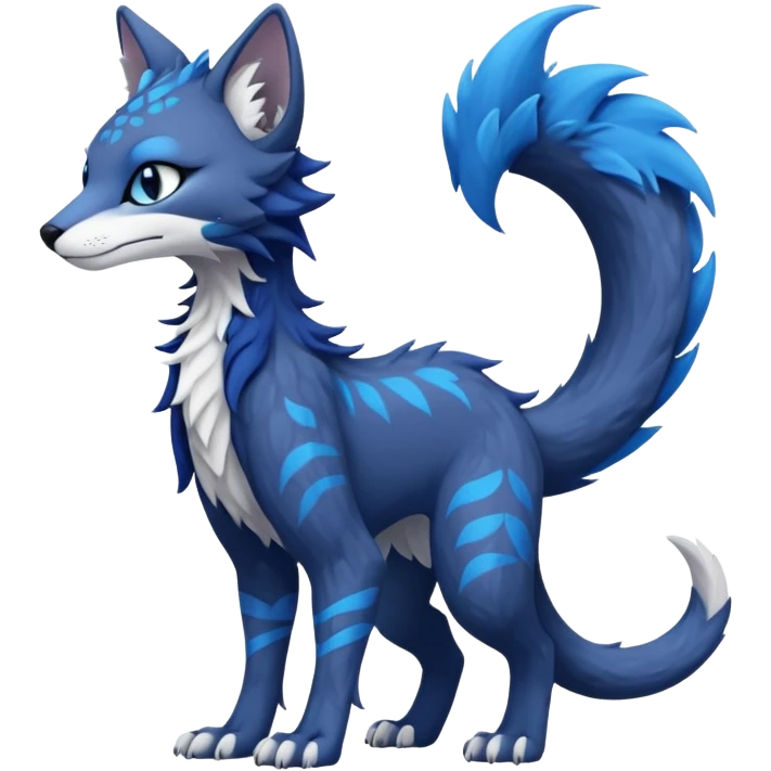 Kawaii dark edgy fantasy feline-vernid-sergal-fursona animal creature with a tufted tail full body with intricate markings  emoji