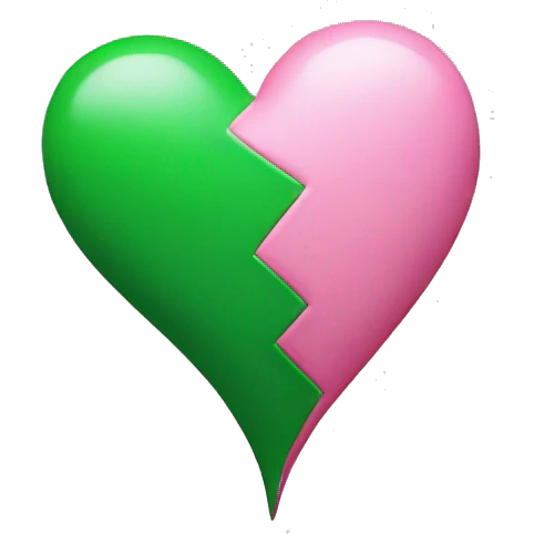 Half green and half pink heart emoji
