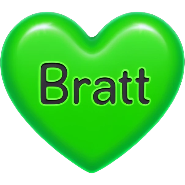 The word brat on a neon green heart  emoji