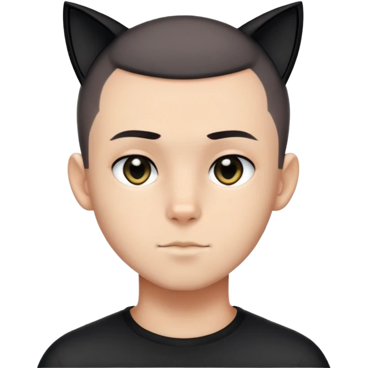 A boy with black buzzcut haircut and black eyes and light beard with normal skin color with black cat ears emoji