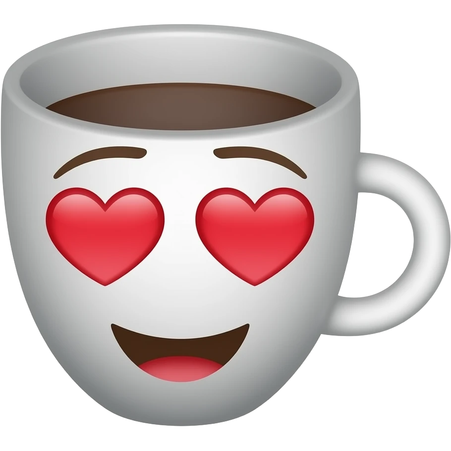 coffee cup animated in love with  eyes and mouth  smiling face with heart-eyes emoji