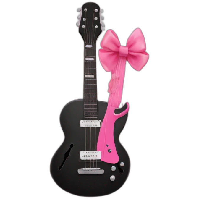 Black guitar with a coquette pink bow emoji