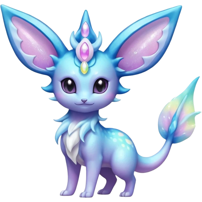Shiny Sparkly Bioluminescent Glowing Espeon-Lumineon-Vaporeon-Amaura-Dragonair-Sylveon-Fakémon-hybrid-creature (full body)  emoji