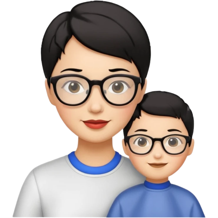 Happy woman with very short hair and glasses having haircut emoji