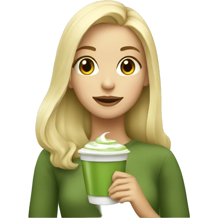 Blond girl who drink a matcha latte emoji