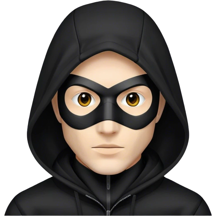 man with black hooded jacket and a only-black full-face geometric mask emoji