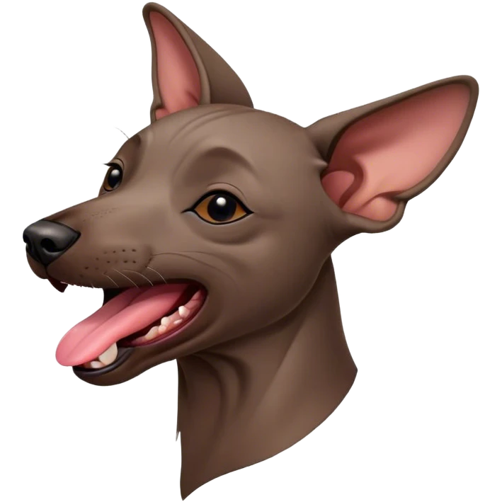 Cinematic Cute Yawning Xoloitzcuintle dog Portrait Emoji, Head tilted slightly with a dramatic, wide-open yawn, showcasing smooth, hairless ebony skin with gently relaxed wrinkles and floppy ears slightly drooping, round dark eyes barely open in drowsy contentment, Simplified yet irresistibly adorable features, highly detailed, glowing with a soft, cozy glow, high shine, relaxed yet expressive, stylized with a touch of whimsy, bright and endearing, soft glowing outline, capturing the essence of a sleepy yet affectionate guardian, so drowsy it feels like it could stretch out of the screen and curl up for a nap! emoji