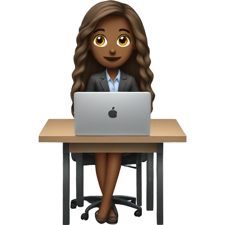 long hair Brown girl working in office with laptop emoji