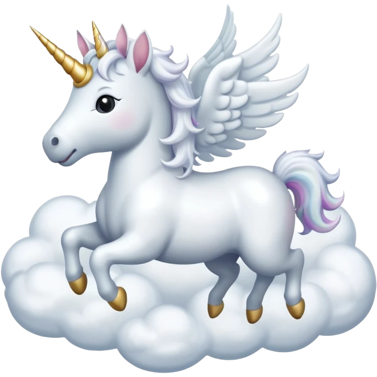 A unicorn flying through clouds, smiling dreamily emoji