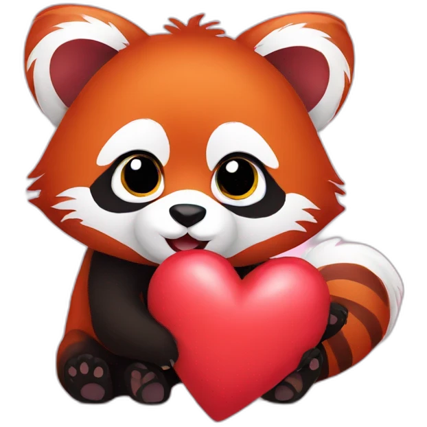 red panda holding a heart emoji