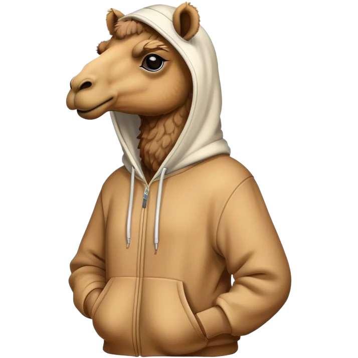 A camel wearing a hoodie emoji