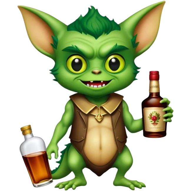 A gremlin holding a Hennessy bottle emoji