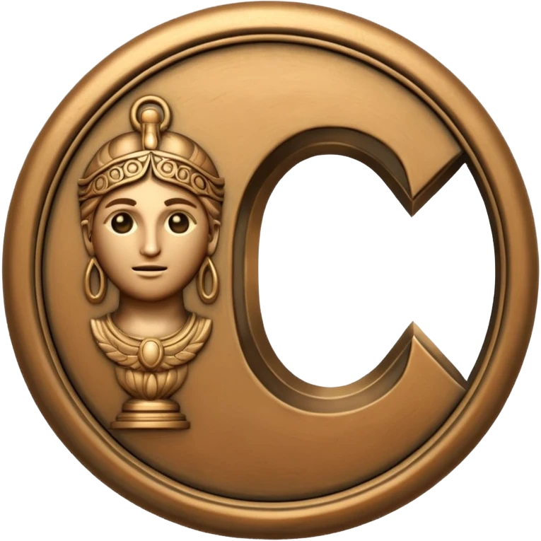 realistic emoji featuring the letter C, metallic, ancient Greek inspired, with subtle clock or time motifs, divine and majestic elements, referencing the gods of Olympus, representing Chronos emoji
