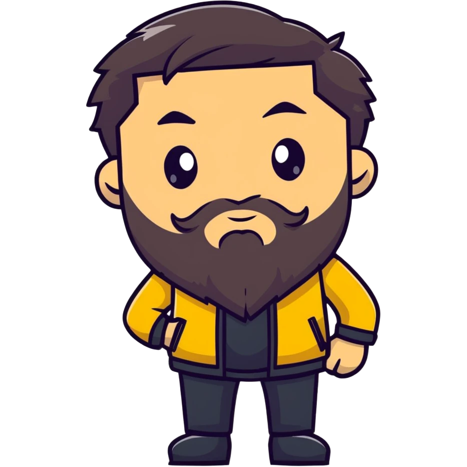 Luxury car guru with long beard, Lamborghini themed outfit, wise expression emoji