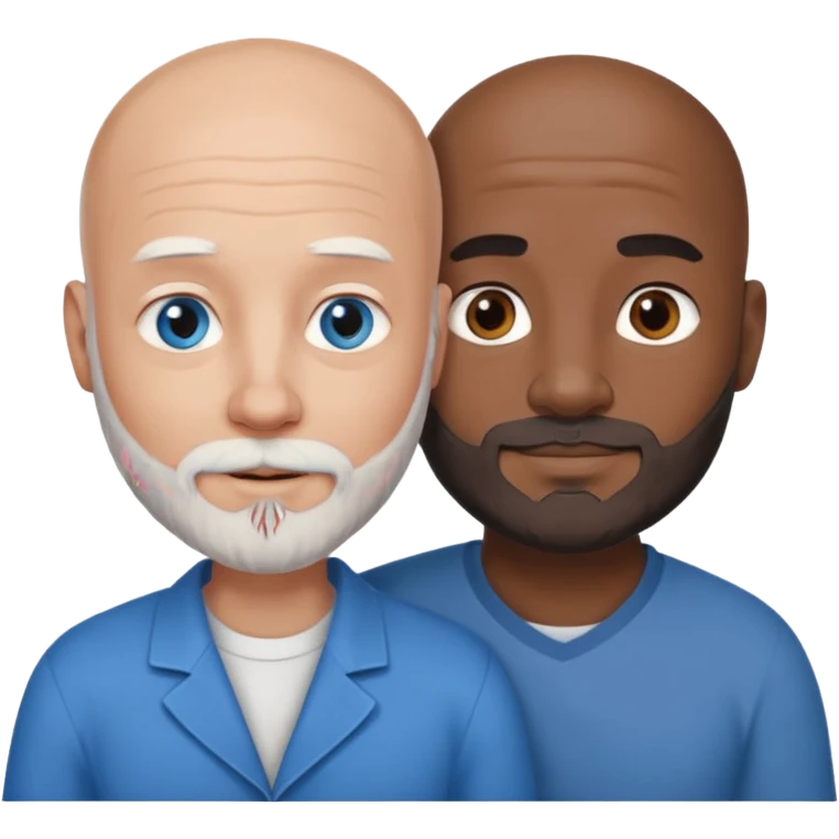 Talk bald white man with a white beard and blue eyes lovingly holding a black woman with brown eyes and grey hair emoji