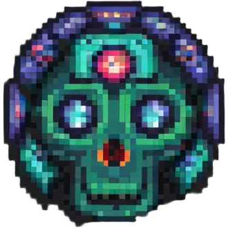 NLP algorithm analyzing text, pixel art style emoji