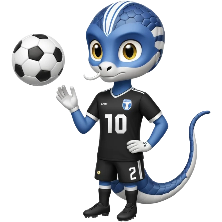 Кобра с чёрными и белыми глазами . У неё чёрно-белая футбольная форма с надписью FangElite emoji