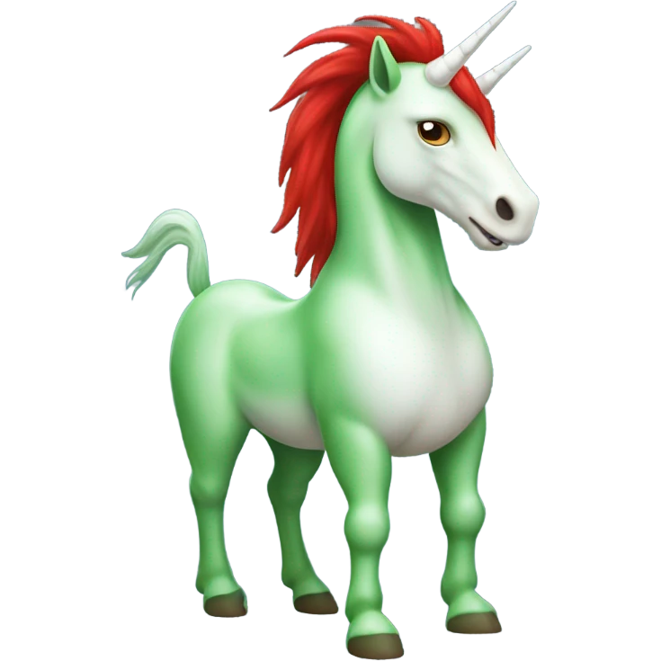 four-legged green unicorn white. a red amazon alien woman, on a unicorn emoji