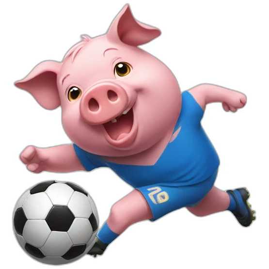 pig with blue shirt kicking a soccer ball emoji