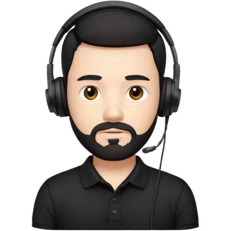 black and  hair with beard and headphones white skin male and nice polo shirt hair short on side black polo  emoji