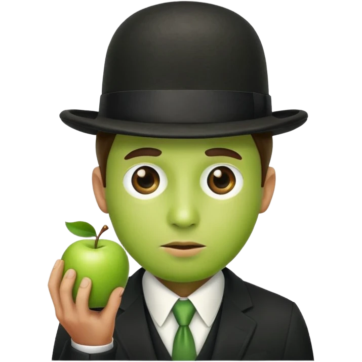 Magritte “the son of man” with green apple instead of head emoji