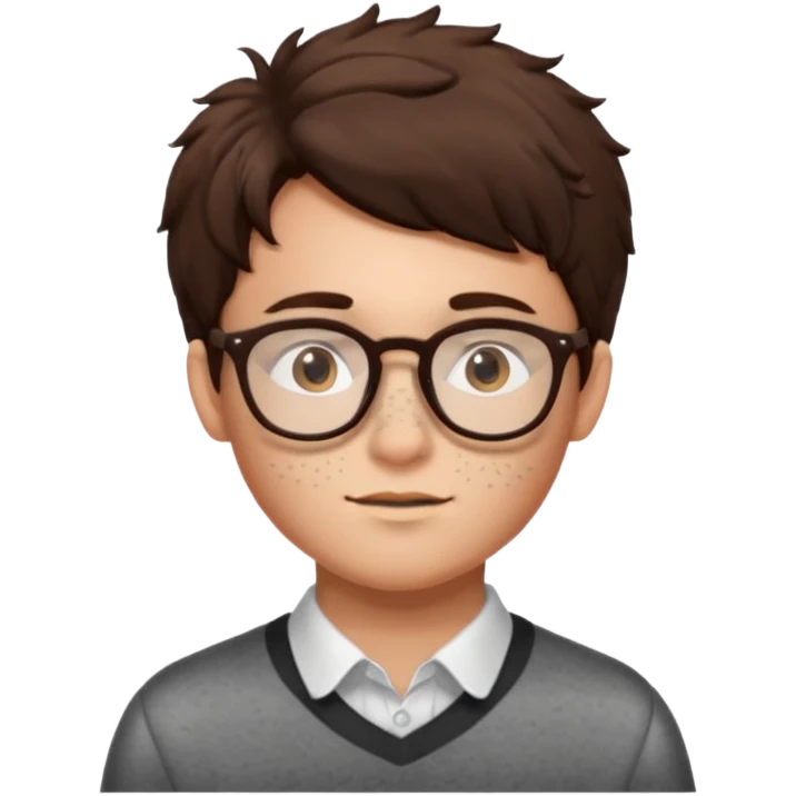 middle part glasses brunette fluffly hair boy with freckles and brown eyes handsome emoji