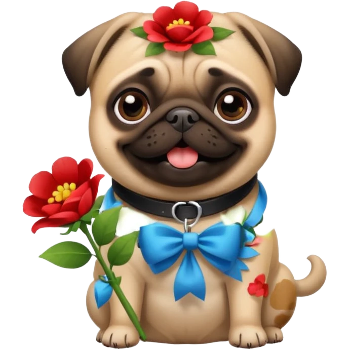 pugdog holding flowers emoji