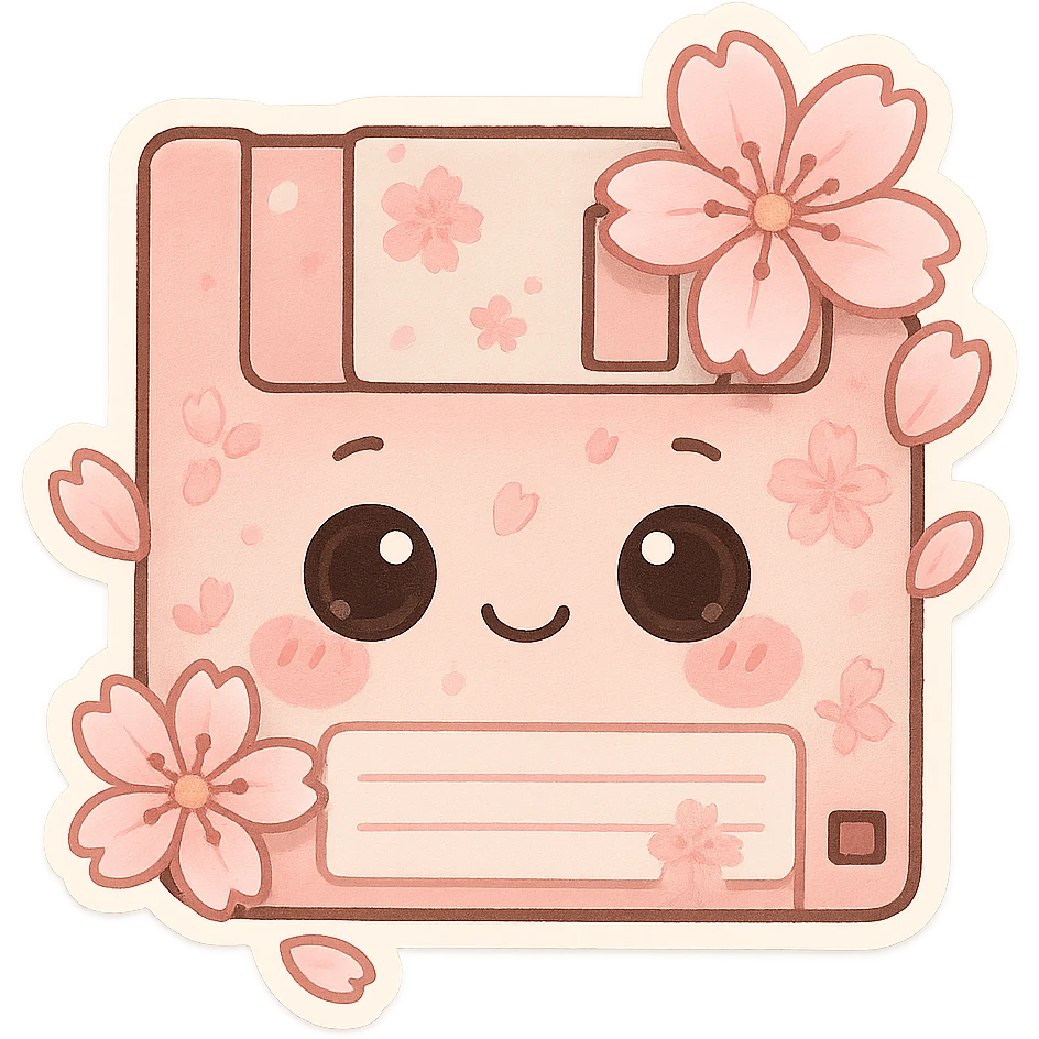 Floppy disk with sakura for retro-tech aesthetic emoji