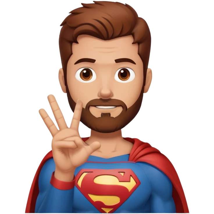 Adult Superman with redish brownish hair and full scruffy beard making hand heart  emoji