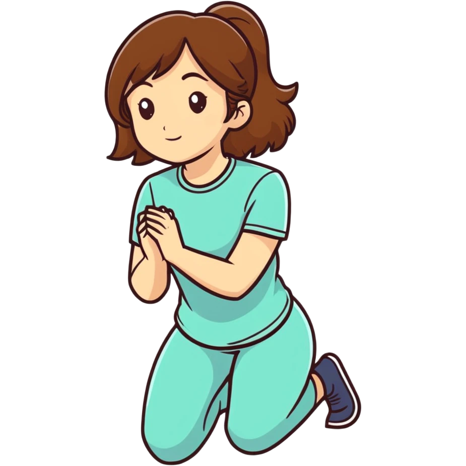 Caucasian woman with brown hair and big boobs kneeling emoji